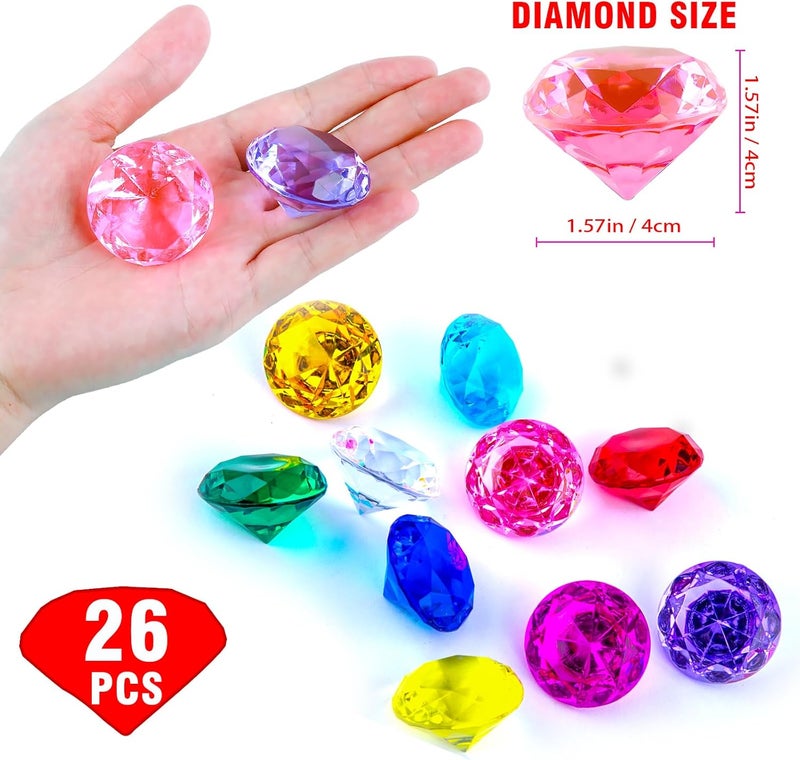 Niceup 26PCS Pink Acrylic Diamond Big Gemstones 1.5in Princess Pirate Mermaid Swimming Pool Party Favors Fake Gems Jewels Treasure Hunt Hiding Sensory Bin Filler Toys Craft Supplies - Image 3